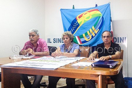 Salvatore Pinna (CGIL), Felicina Corda (UIL) e Michele Fele (CISL)