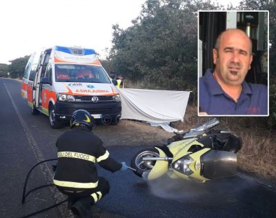 La scena dell'incidente e, nel riquadro, Massimiliano Concas