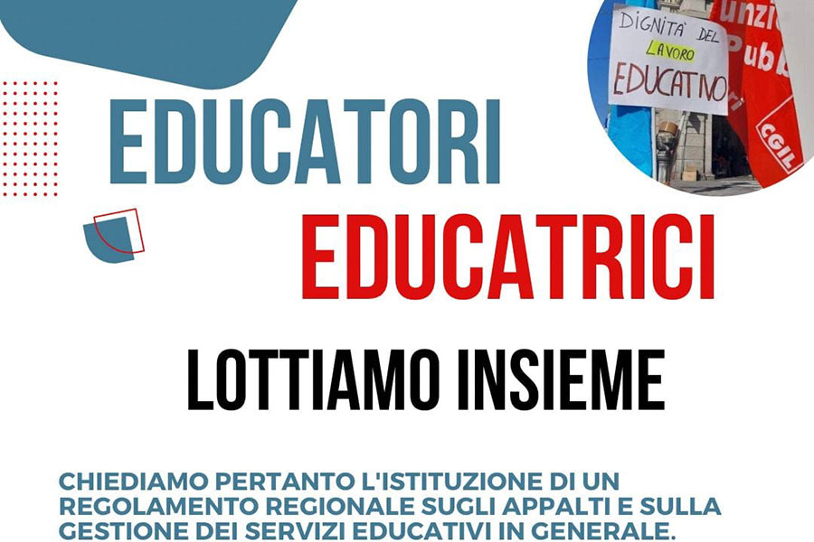 Gli educatori scendono in piazza il 28 giugno: “Chiediamo un Regolamento Regionale sugli appalti e sulla gestione dei servizi”