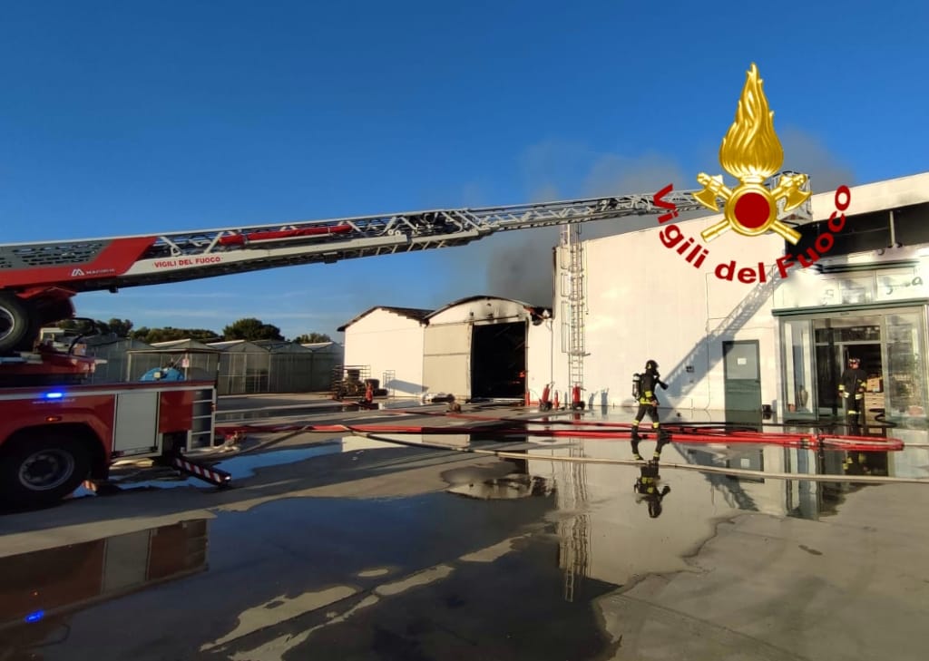 Fiamme nello stabilimento di ortofrutta Sa Marigosa: capannoni danneggiati