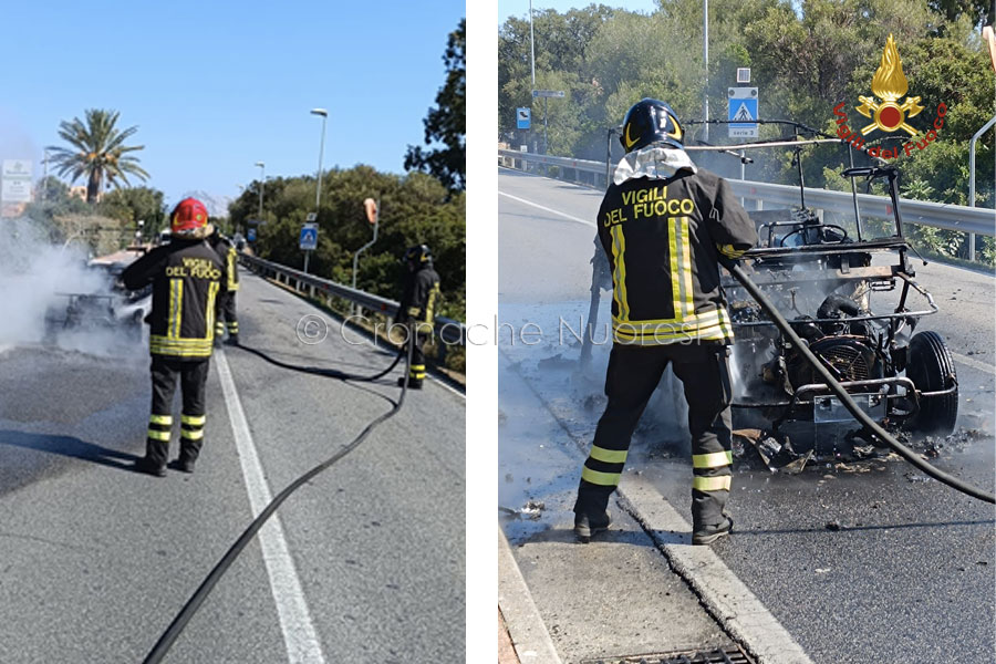 Citroen Mèhari distrutta dalle fiamme sulla SS 125: illesa la donna alla guida