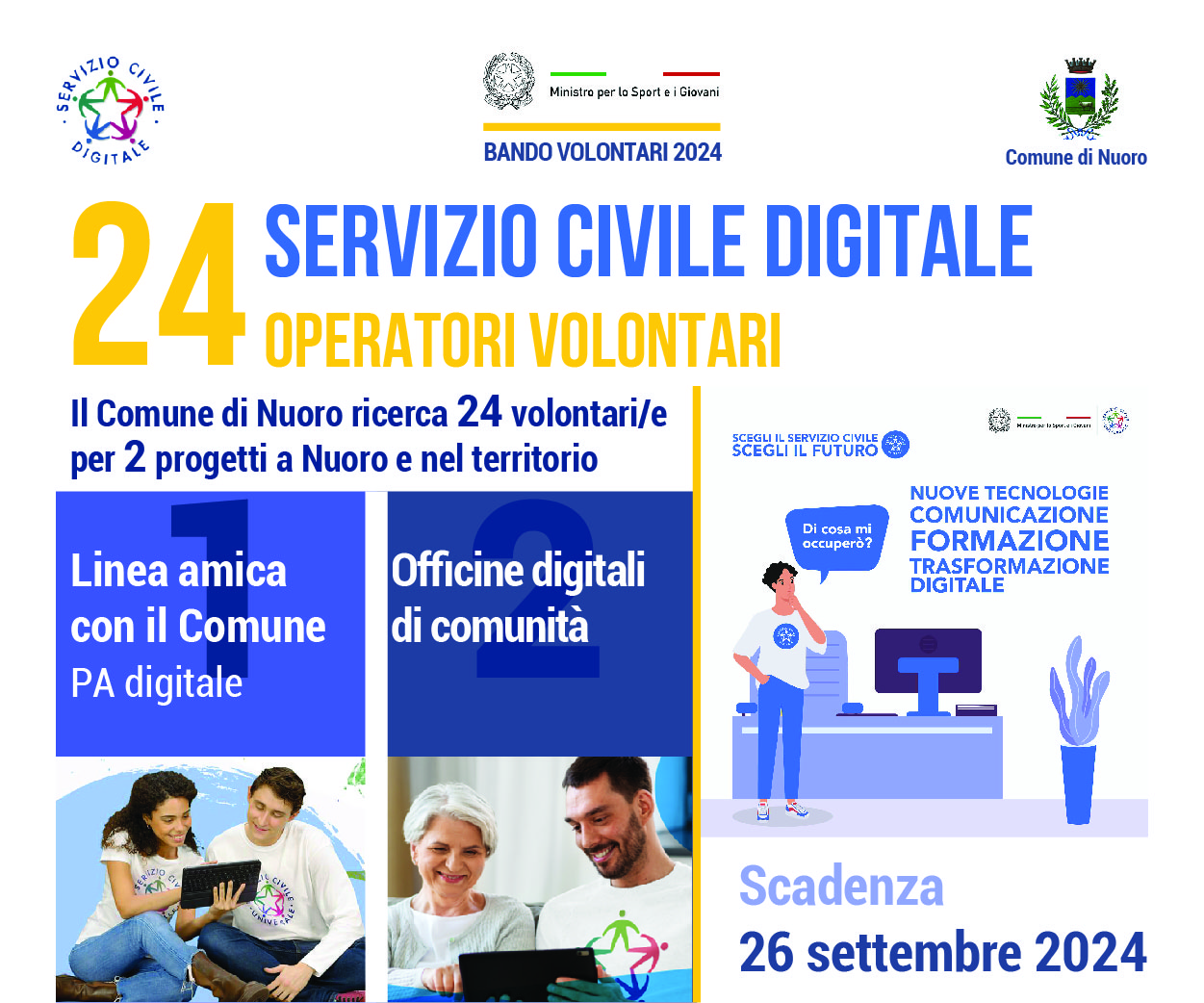 Nuoro.  Servizio civile digitale: opportunità di lavoro per 24 giovani (Clicca qui)