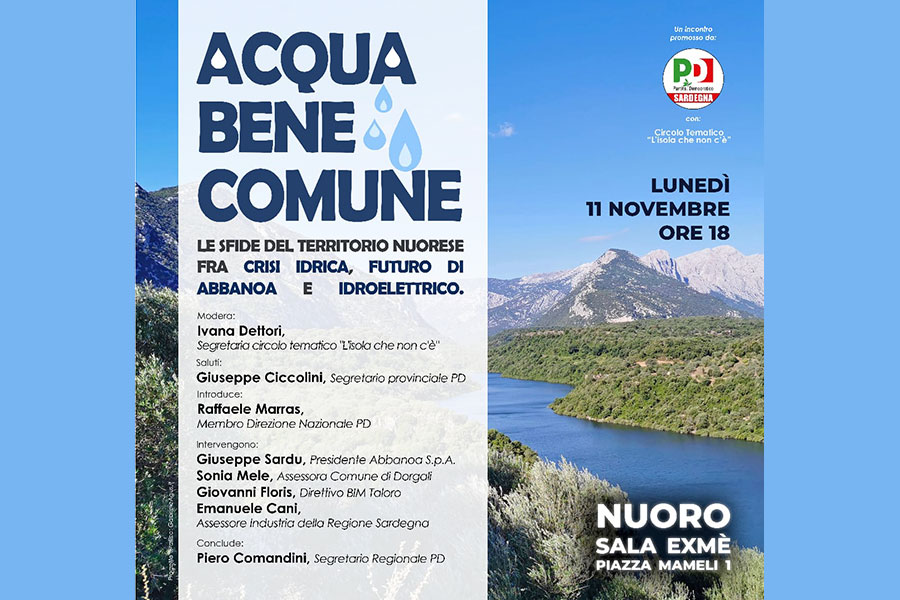 Le sfide del territorio nuorese fra crisi idrica, futuro di Abbanoa e Idroelettrico: se ne parla domani, lunedì 11 novembre, a Nuoro