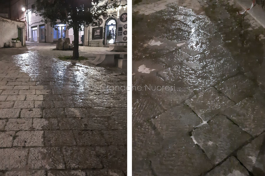 Nuoro. Un nuovo fiume d’acqua invade il lastricato di piazza Satta